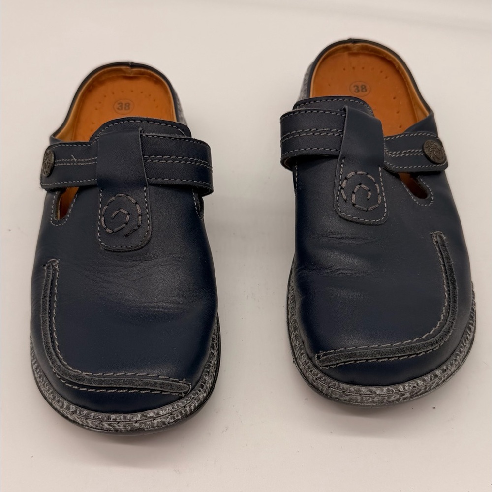 Spring Step Leather Comfort Clogs Mule Shoes Blue Adjustable Strap Orthopedic